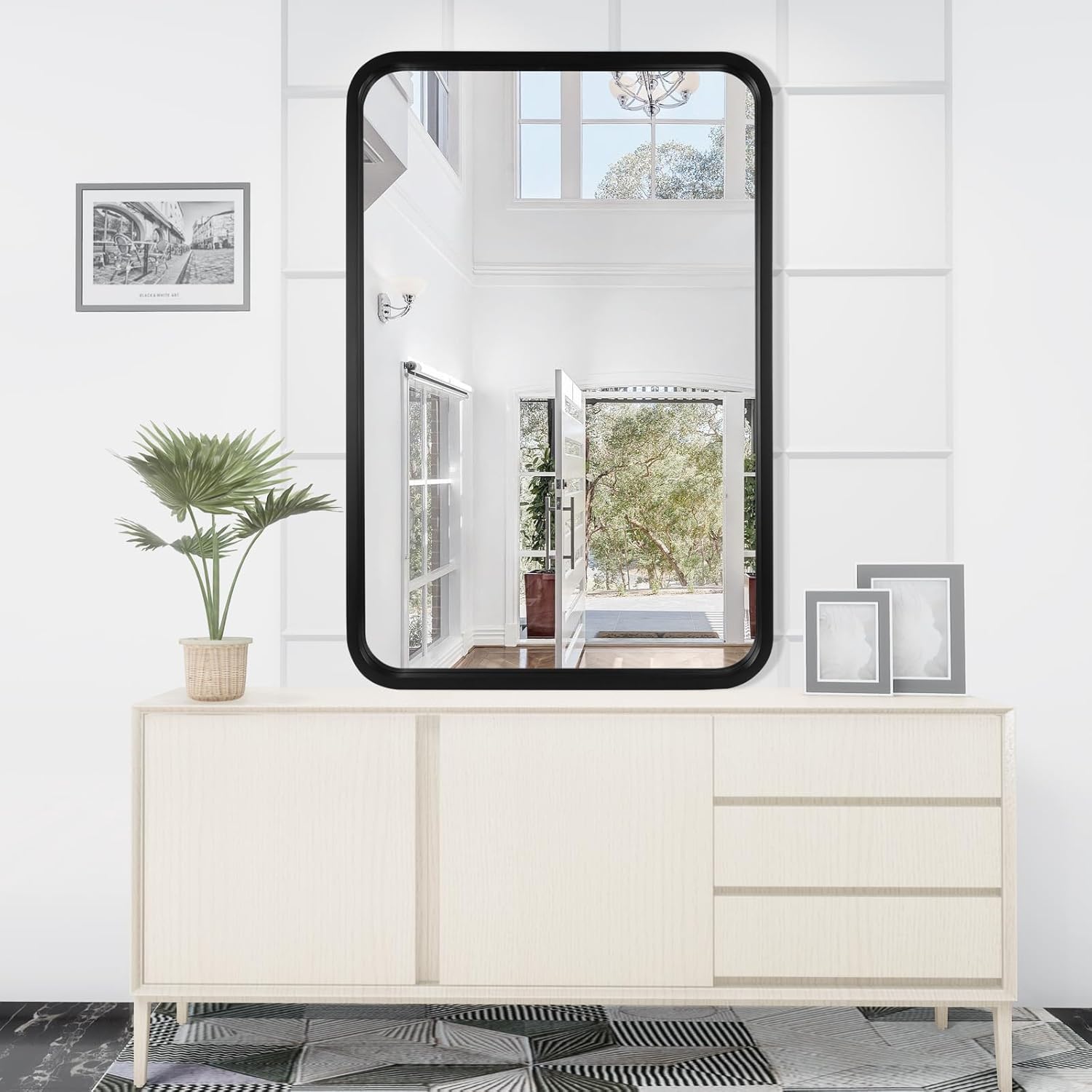 WallBeyond Espejo de madera de 24 x 36 pulgadas para baño, espejo de pared con marco de madera, espejo rectangular montado en la pared para tocador
