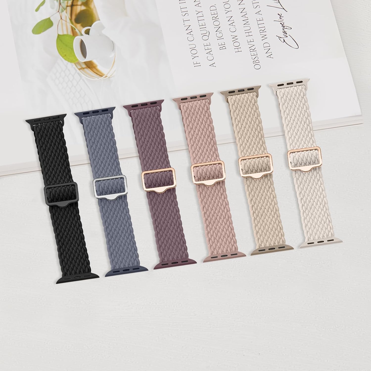 Braided Solo Loop Bands 5-Pack Compatible with Apple Watch Band 38mm 40mm 41mm 42mm 44mm 45mm 49mm Women Men, Adjustable Stretchy Elastic Strap for
