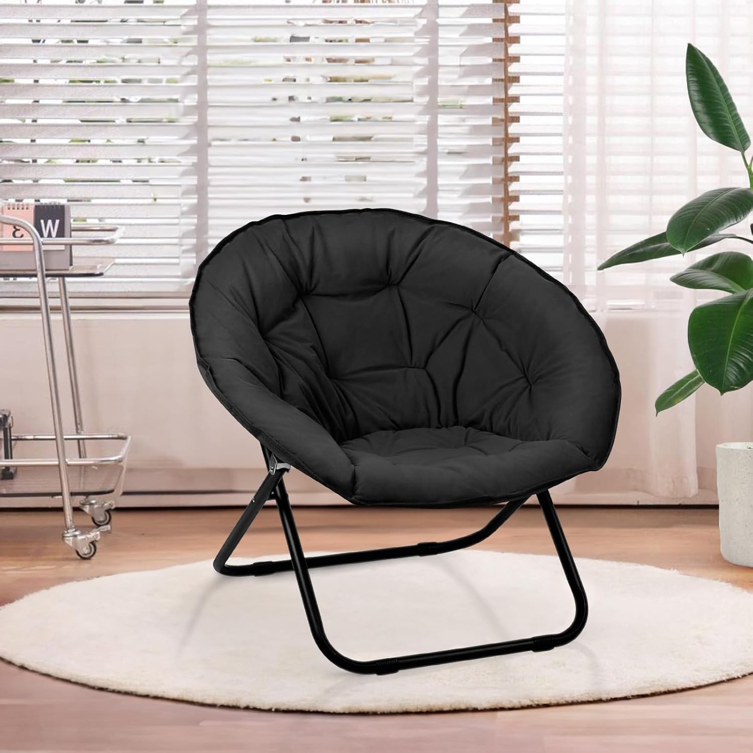 Grezone Silla plegable con platillo, silla de luna perezosa de gran tamaño con marco de metal, cómodas sillas de dormitorio para dormitorio, sala de