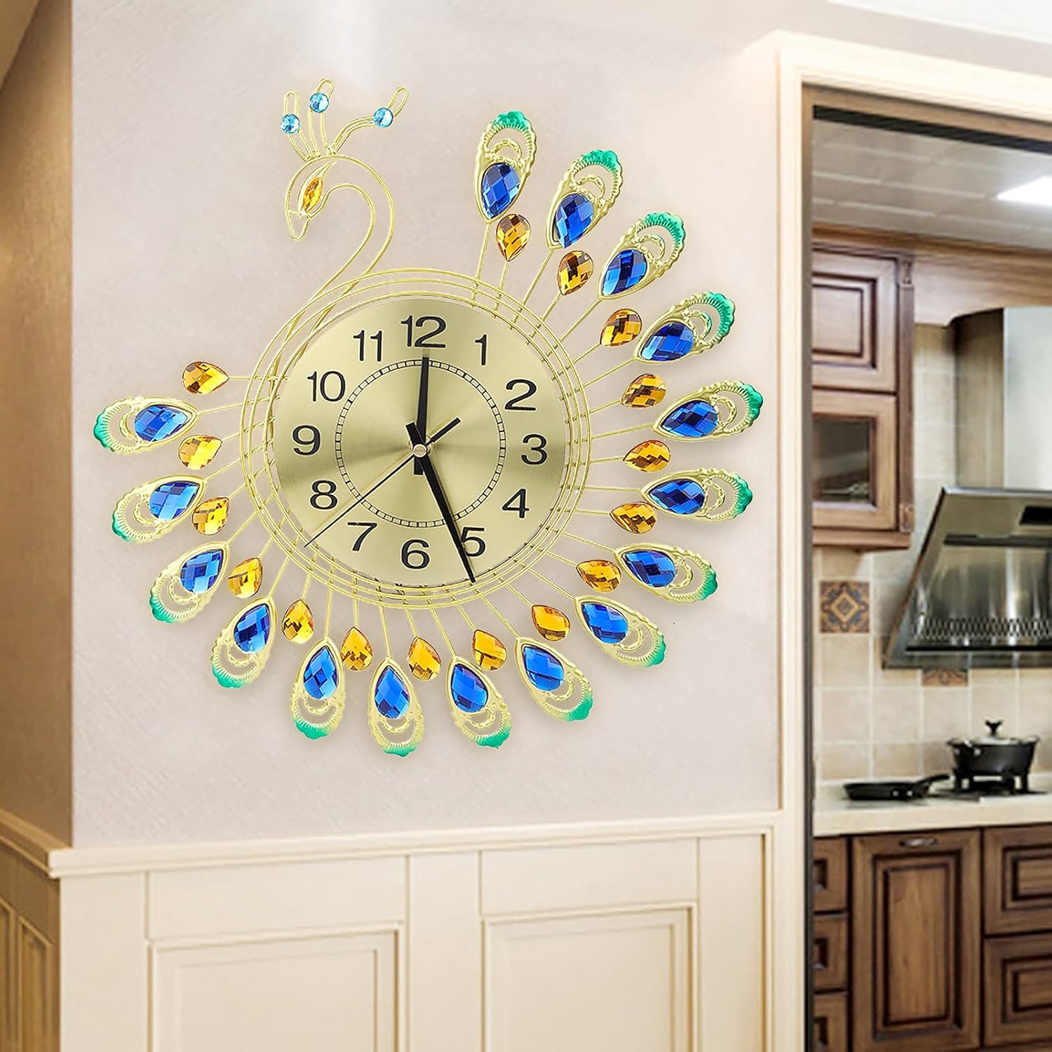 Reloj de pared de pavo real, reloj de pared sin tictac, reloj de pared con forma de pavo real, moderno reloj de hierro 3D, reloj de pared de 14.6 x