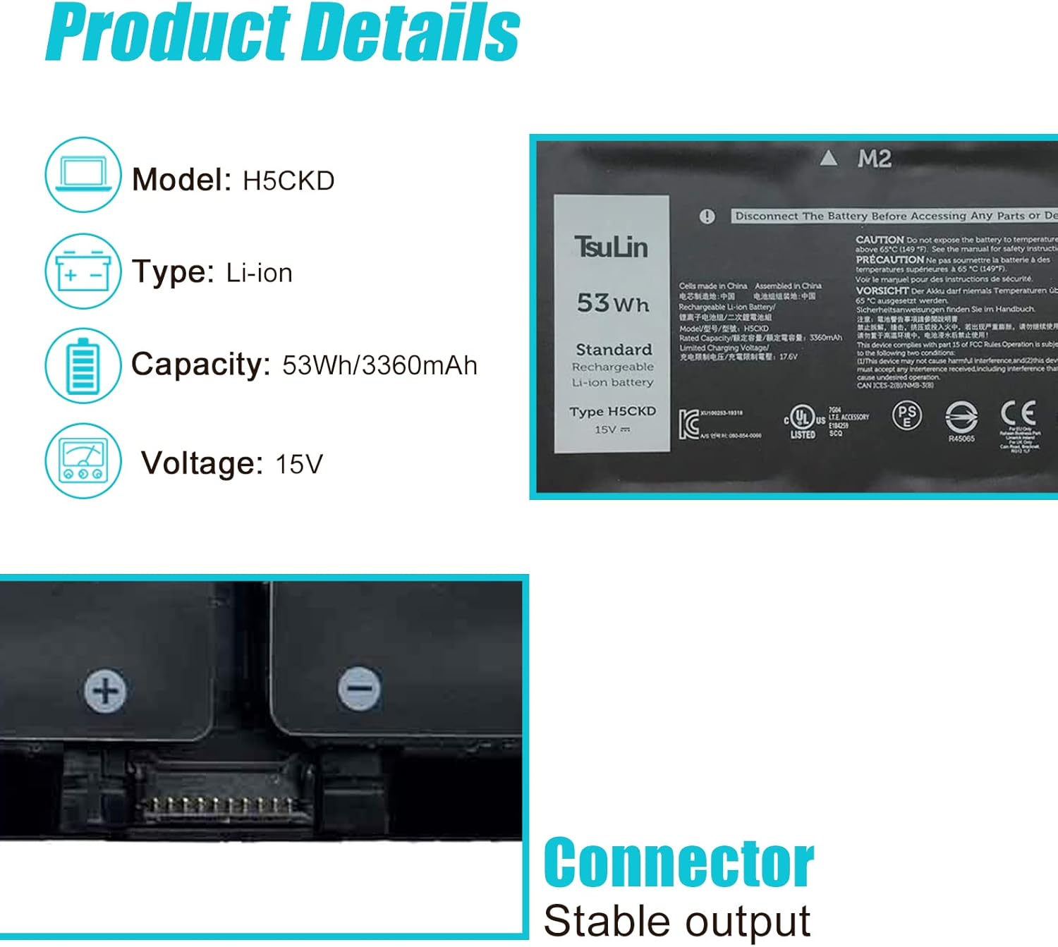 H5CKD – Batería para portátil compatible con Dell Latitude 3410 3510 Vostro 5300 5301 5401 5501 Inspiron 5300 5401 5408 5400 5406 5501 5508 7300