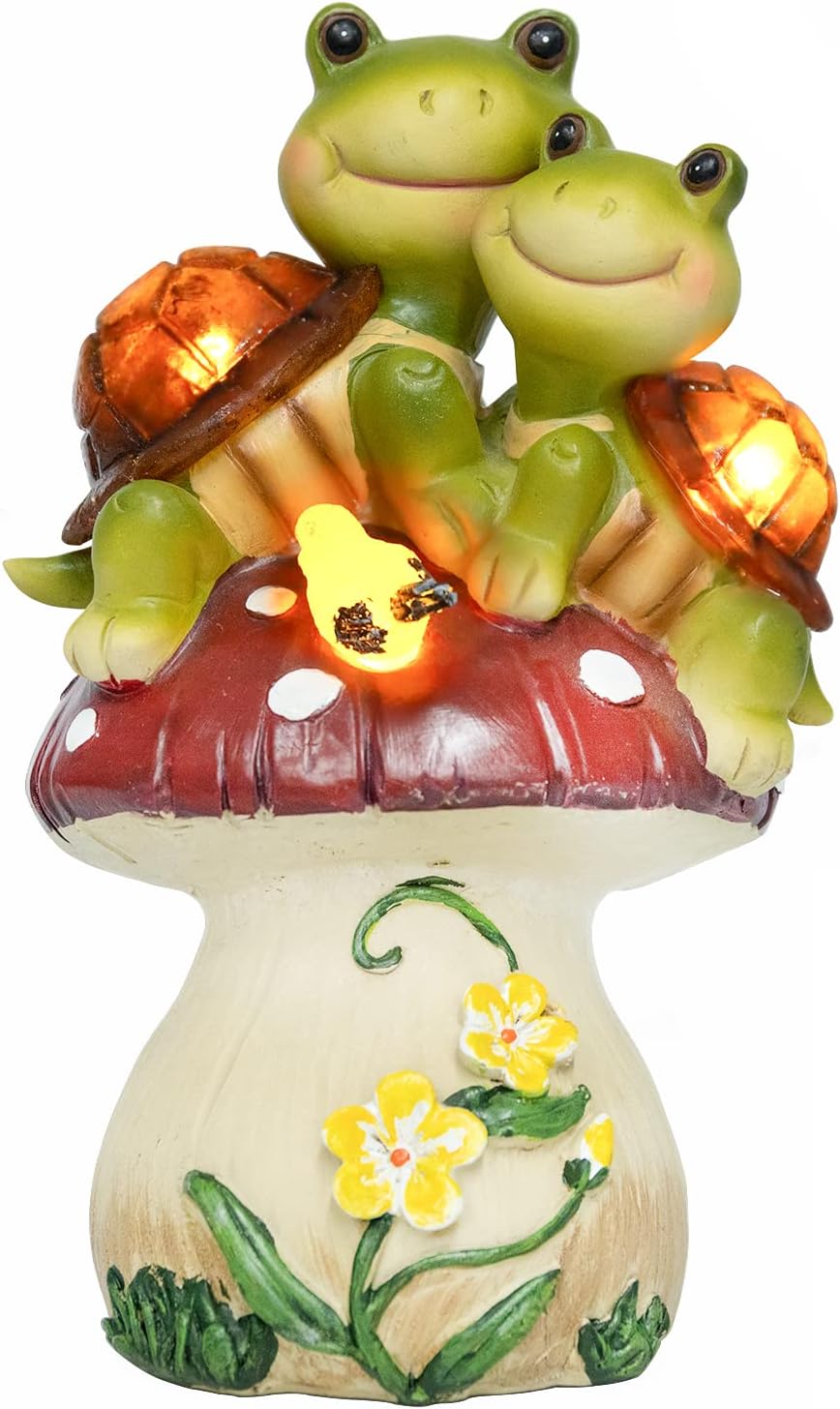 Ovewios Estatuas de jardín, tortugas para decoración al aire libre, figuras de tortugas de resina, esculturas con luz solar, encantadora tortuga con