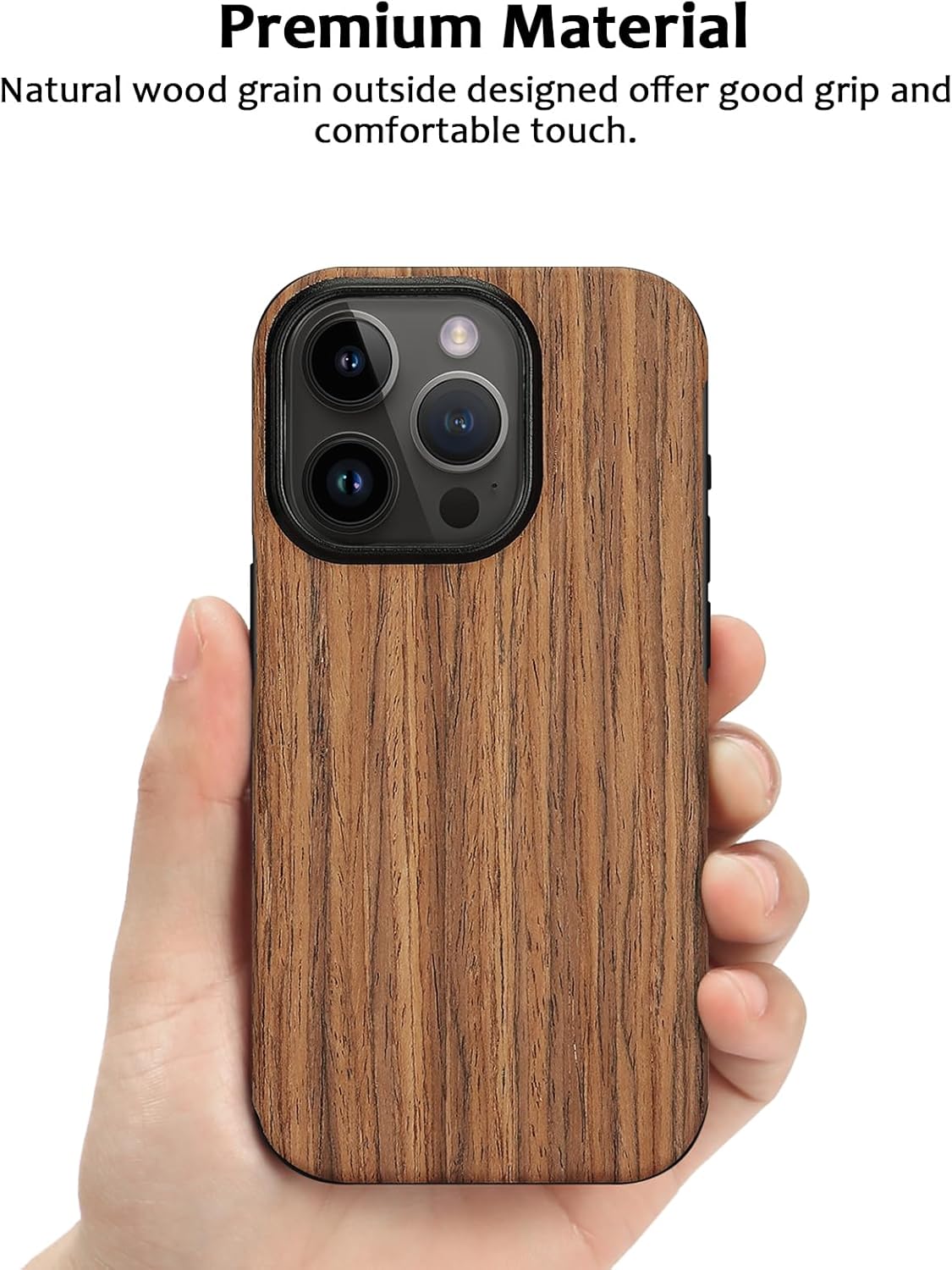 ZZDZZ Funda magnética compatible con iPhone 15 Pro Max compatible con Magsafe diseño de grano de madera TPU híbrida a prueba de golpes (sándalo rojo)