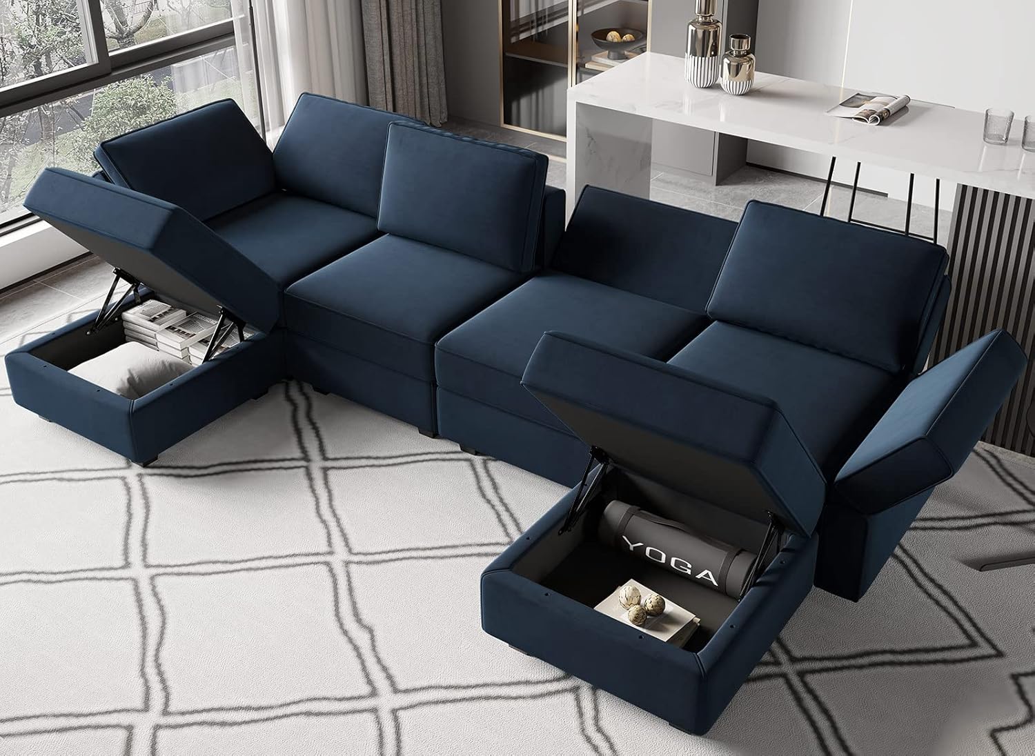 Belffin Cojín de respaldo de terciopelo para sofá modular, cojines rectangulares de respaldo suave (azul)