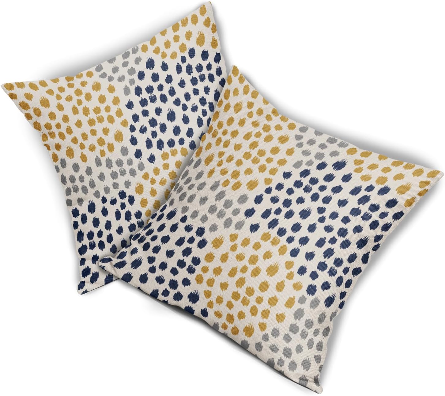 Juego de 2 fundas de almohada azules y amarillas de 18 x 18 pulgadas, diseño bohemio, diseño de lunares grises, arte moderno, estampado moderno,
