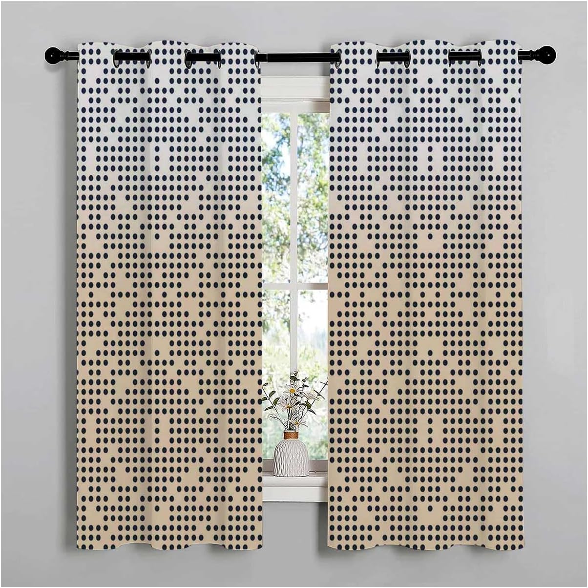 YANFENQI Cortinas para Ventanas De Cuarto Cream Coloured Geometric Checked Thermal Door Cover Currains 63Inch Width by 80Inch Length,2 Panels