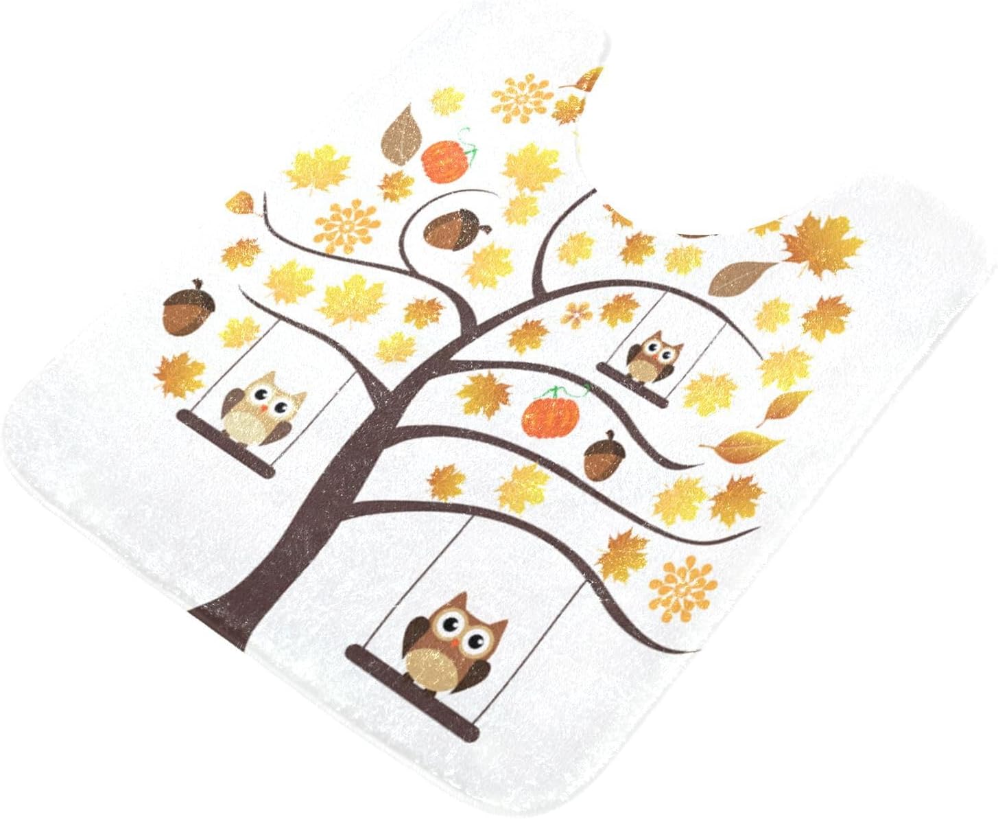 Bathroom Rugs Sets 2 Piece 24×16+24×20 Inch,Soft U-Shaped Contour Toilet Rug Fall Owl Pumpkins Non-Slip Absorbent Bath Floor Mat Carpet Set Water