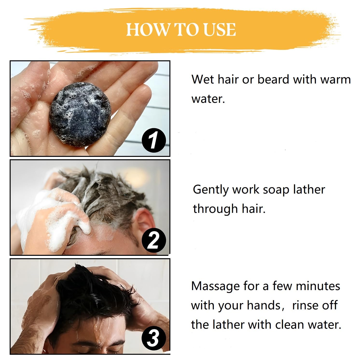 Jabón de champú para cobertura de cabello gris, 3 piezas, jabón para cabello negro natural, barra inversa de cabello gris y blanco, jabón de