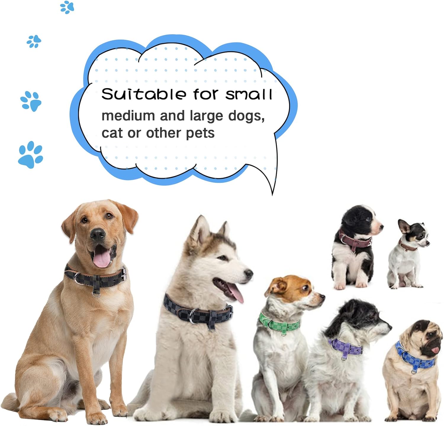 Collar de perro para perros pequeños, medianos y grandes, collares para mascotas, hembras y niños, collar de piel sintética con estampado a cuadros,