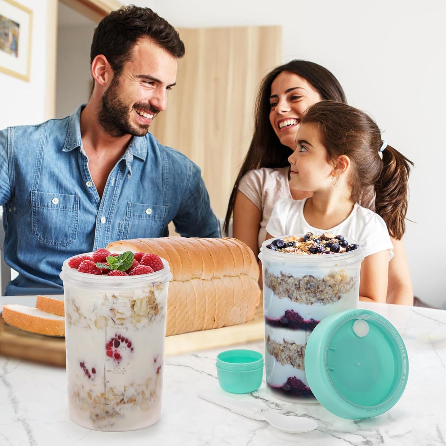 Noamus Paquete de 3 vasos para ensalada, vaso portátil de cereales de 26 onzas con tapas y tenedor, recipiente de yogur para parfait con aderezo