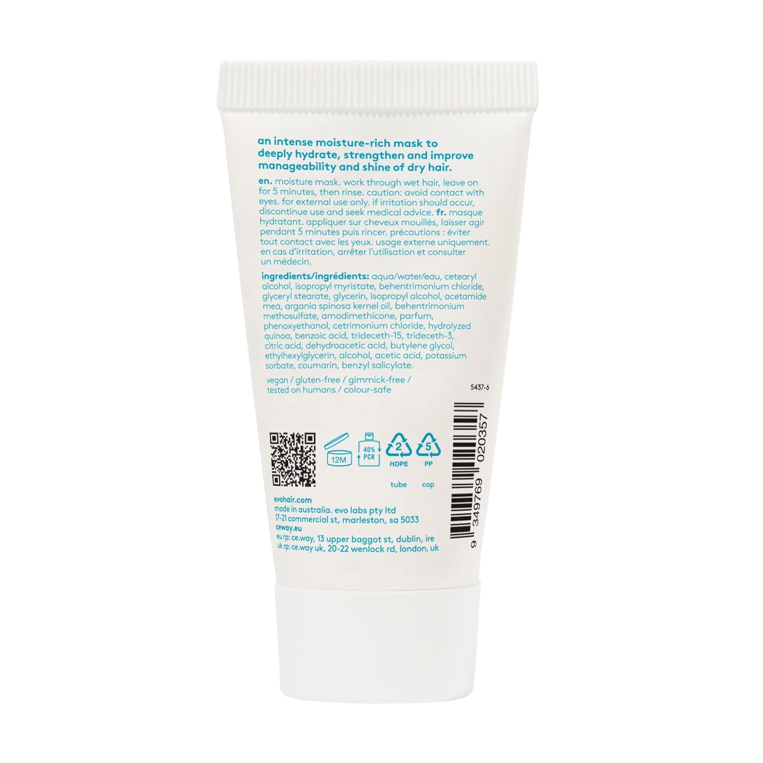 EVO The Great Hydrator Moisture Hair Mask – Hidrata, añade suavidad y brillo, tratamiento nutritivo e hidratante para cabello seco