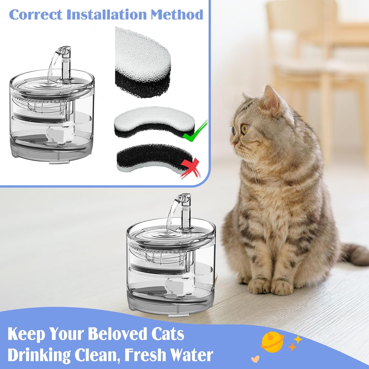YASUOA Filtros de fuente de agua para gatos, paquete de 12 filtros de fuente de agua de repuesto para gatos, fuente de agua apta para fuente