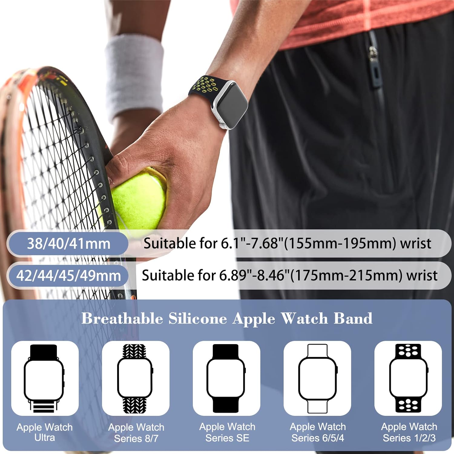 Paquete de 4 correas deportivas compatibles con Apple Watch de 1.929 in 1.772 in 1.732 in 1.654 in 1.614 in 1.575 in 1.496 in hombres mujeres correa