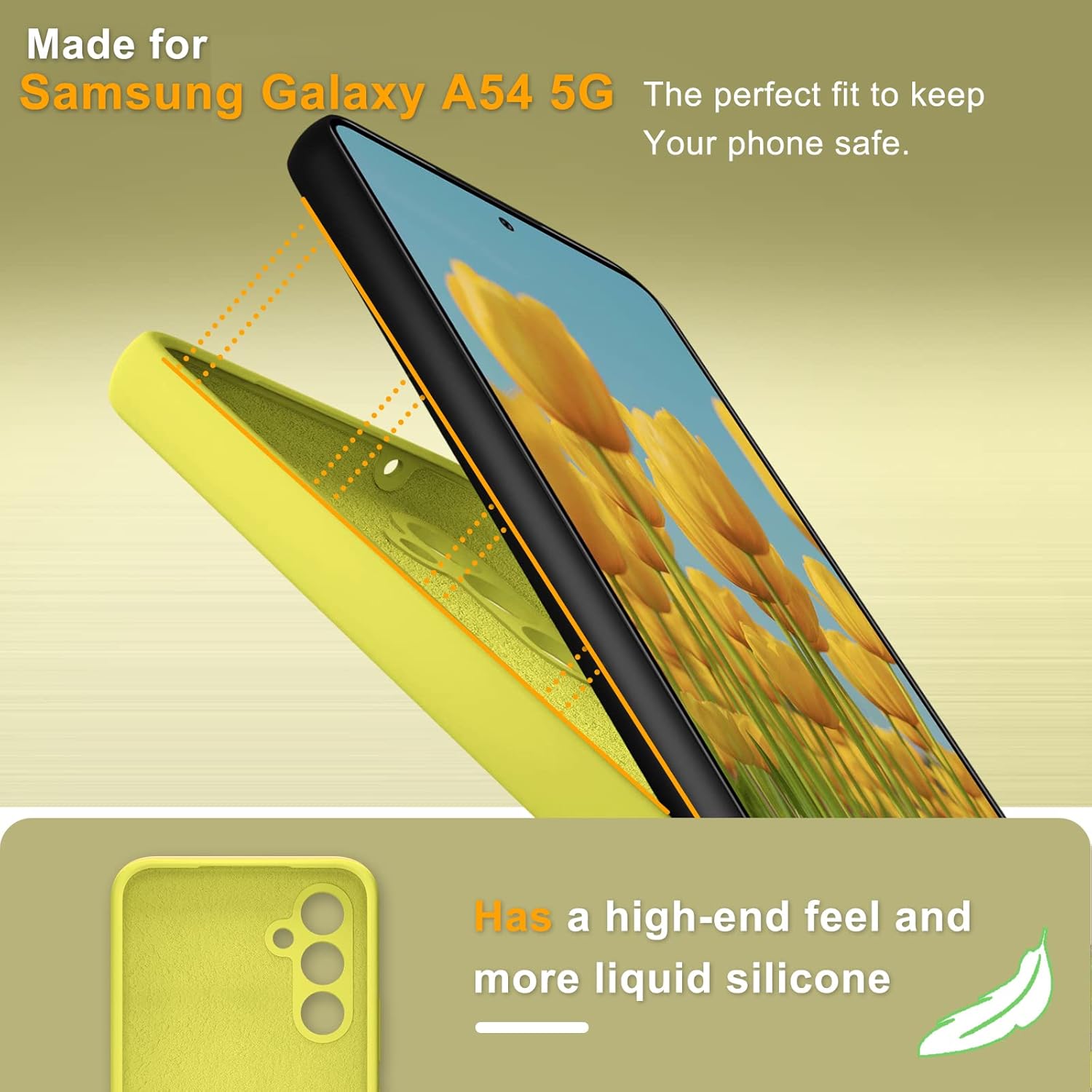 YENAPOON Funda para Samsung Galaxy A54 5G y 2 protectores de pantalla de vidrio templado, funda protectora delgada de silicona líquida a prueba de