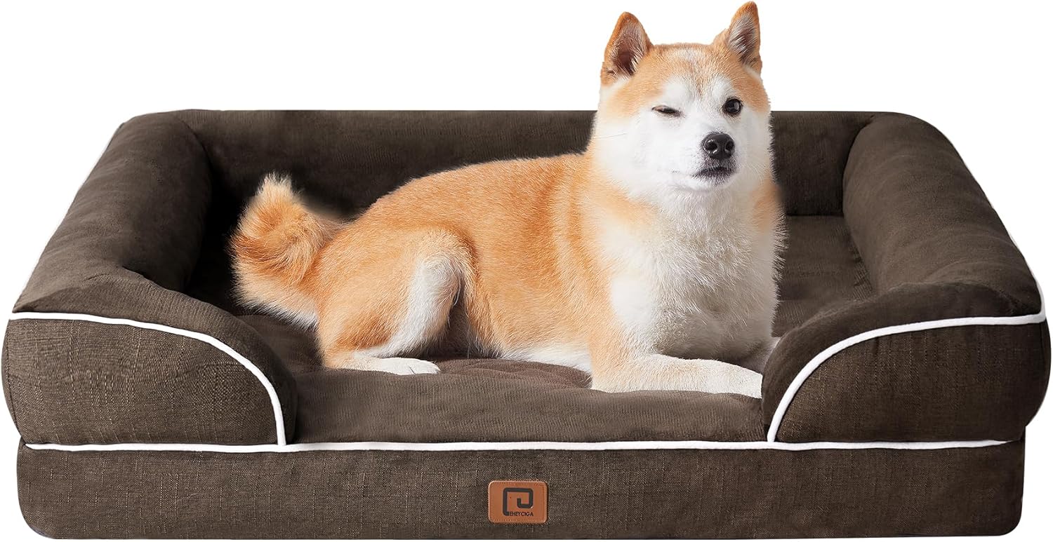 EHEYCIGA Camas ortopédicas para perros grandes, cama grande de espuma viscoelástica impermeable con lados, parte inferior antideslizante y espuma
