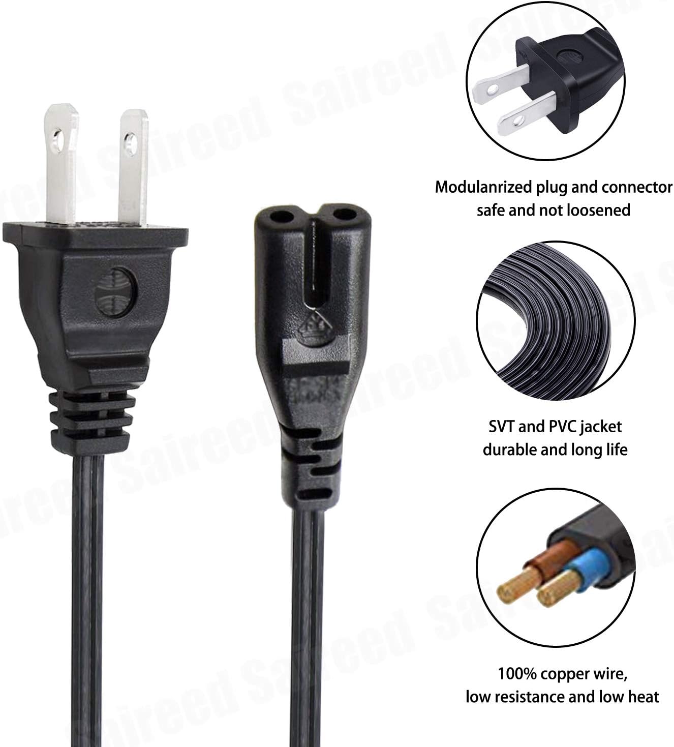 Cable de alimentación con certificación UL para Samsung 55″ 60″ UN55ES6003F UN55ES6100F UN55ES6550F UN55ES6580F UN55F8000BF UN55F9000AF