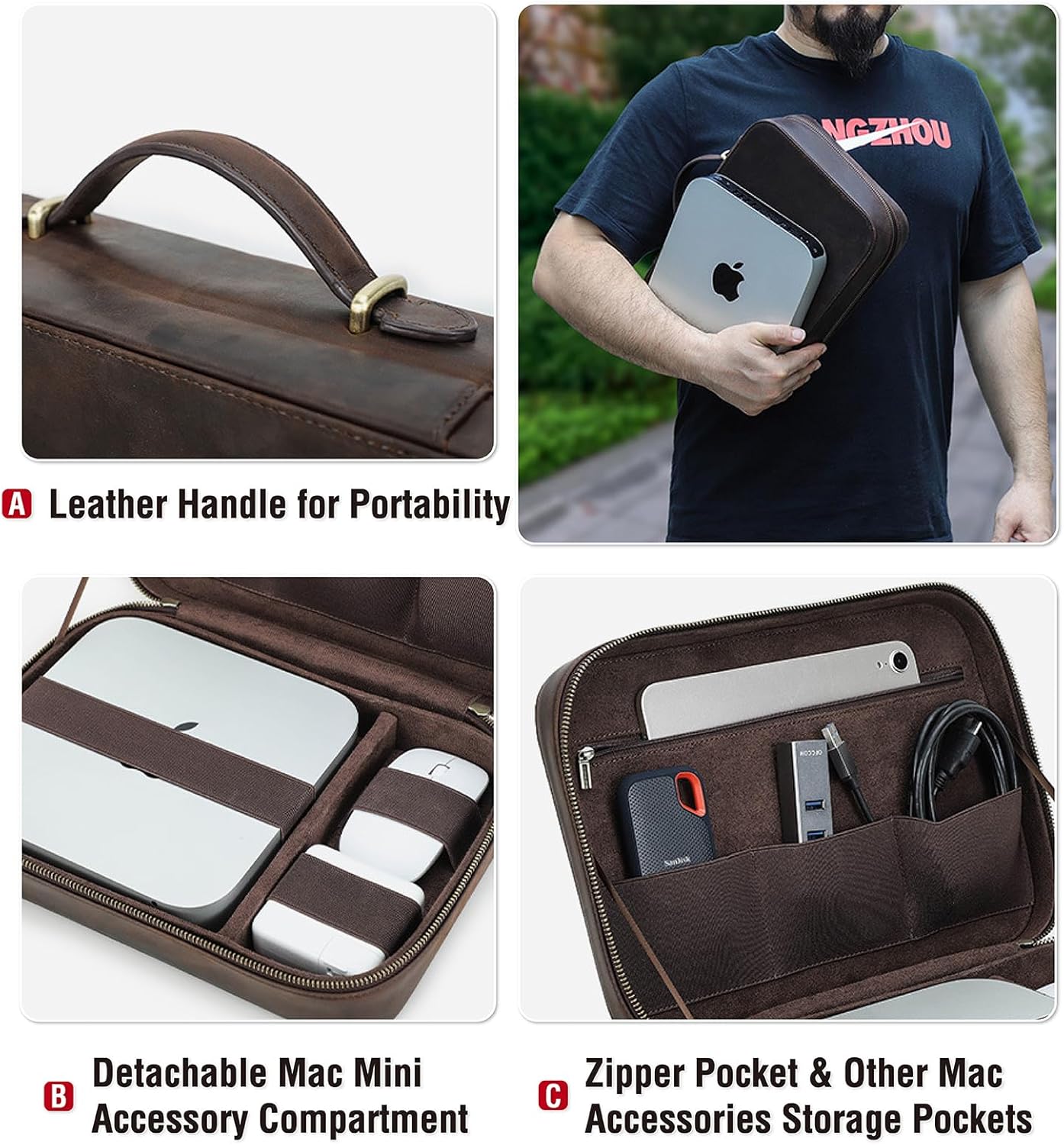 Kit técnico de estuche organizador electrónico, cuero de grano superior, hecho a mano, portátil, compacto, accesorios electrónicos de viaje,