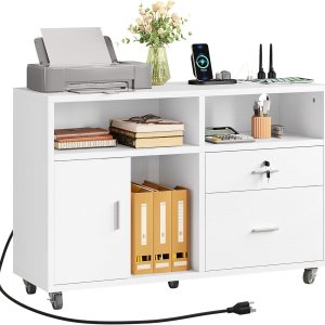 YITAHOME Archivador lateral de madera, gabinete de almacenamiento móvil de 2 cajones, se adapta a A4, soporte para impresora de letras y documentos YITAHOME Archivador lateral de madera, gabinete de almacenamiento móvil de 2 cajones, se adapta a A4, soporte para impresora de letras y documentos