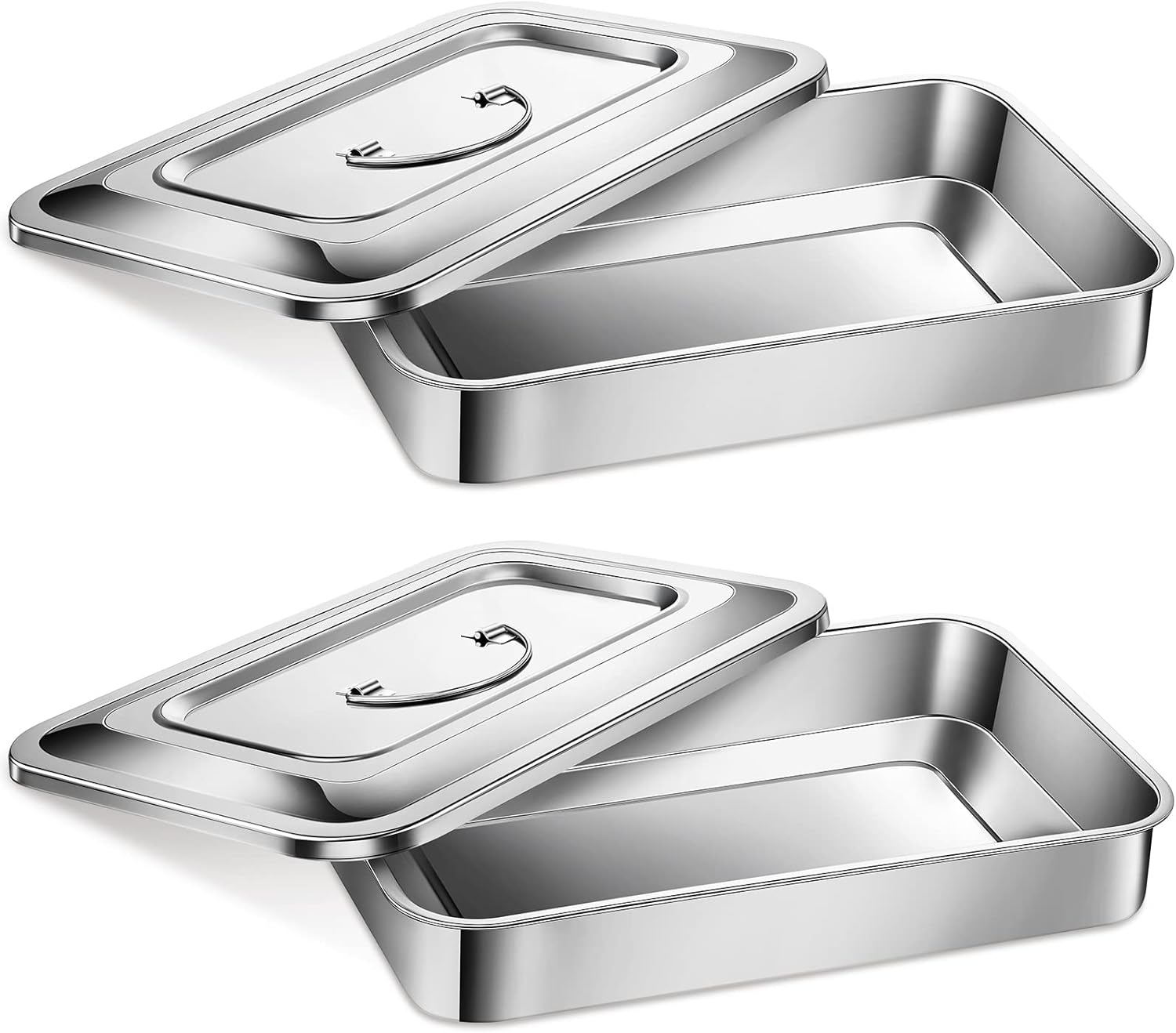 Fabbay 2 bandejas quirúrgicas médicas 201 de acero inoxidable para instrumentos dentales, bandeja organizadora, caja de metal esterilizado con tapa
