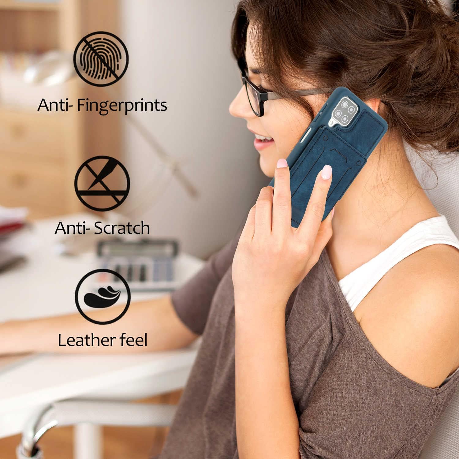 Asuwish Funda de teléfono para Samsung Galaxy A12M12 con protector de pantalla de vidrio templado y soporte delgado para tarjetas de crédito,
