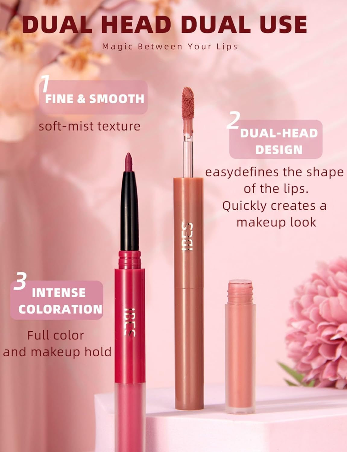 Kit de 3 lápices labiales líquidos mate y delineador de labios 2 en 1, juego de brillo labial pigmentado y delineador de labios de larga duración e