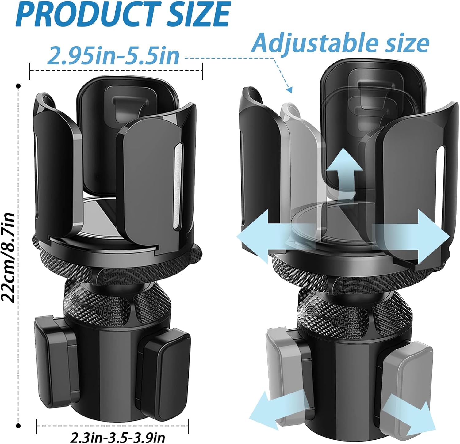 Expansor de portavasos grande mejorado para automóvil se adapta a contenedores de 10 a 64 onzas, 2.95 a 5.5 pulgadas, soporte universal para tazas