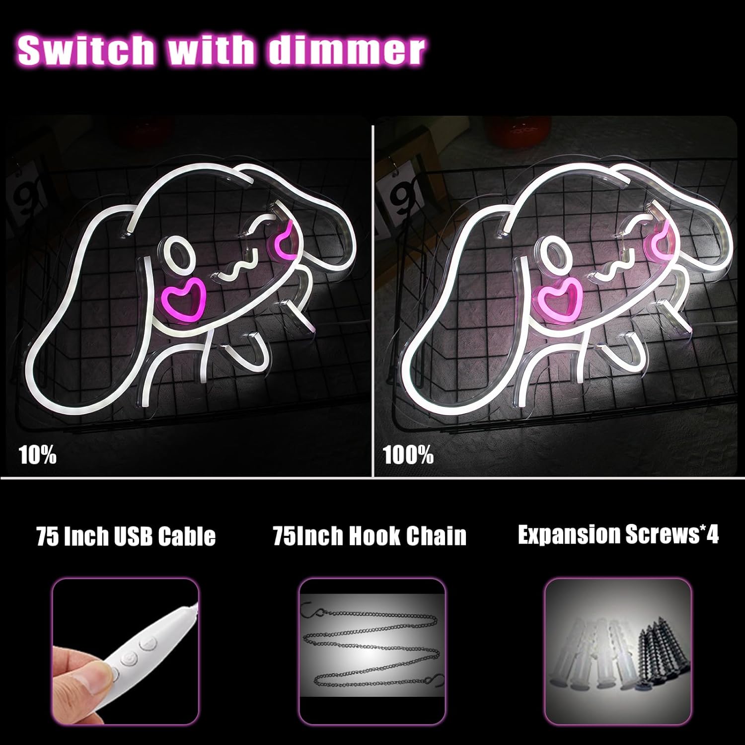 Cinnamoroll – Letrero de neón de anime para decoración de pared, luz LED Cinnamoroll, decoración de habitación, luz de neón japonesa, regalo para