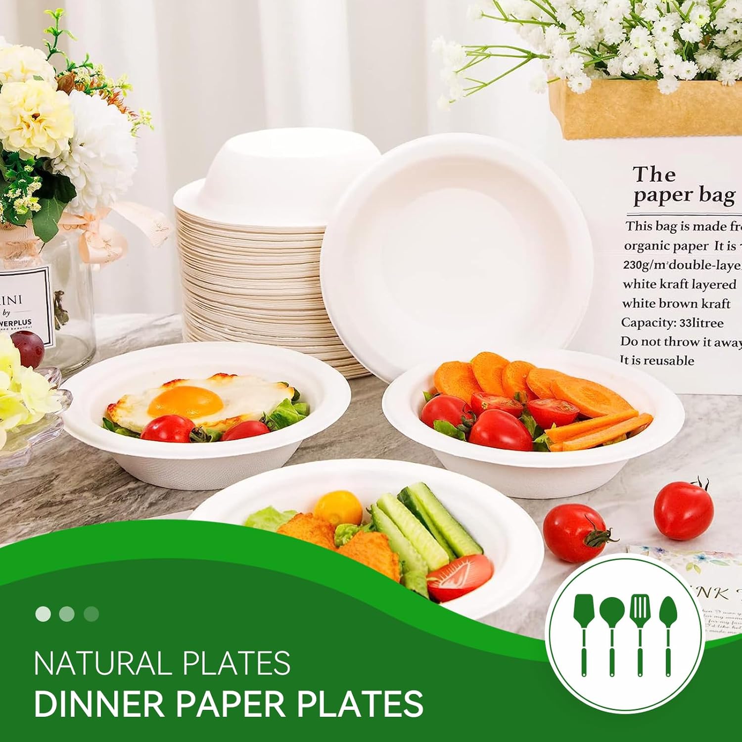 Cuencos de papel desechables 100% compostables de 16 onzas, cuencos de sopa caliente de bagazo biodegradables resistentes y ecológicos Paquete de 125