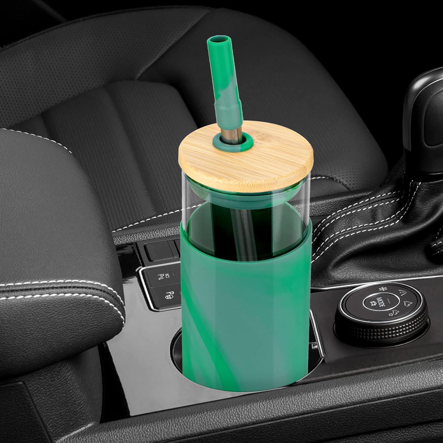 tronco Vaso de vidrio de 20 onzas con tapa de bambú y pajita, taza de café helado reutilizable, taza de batido, taza de té Boba de vidrio, botella