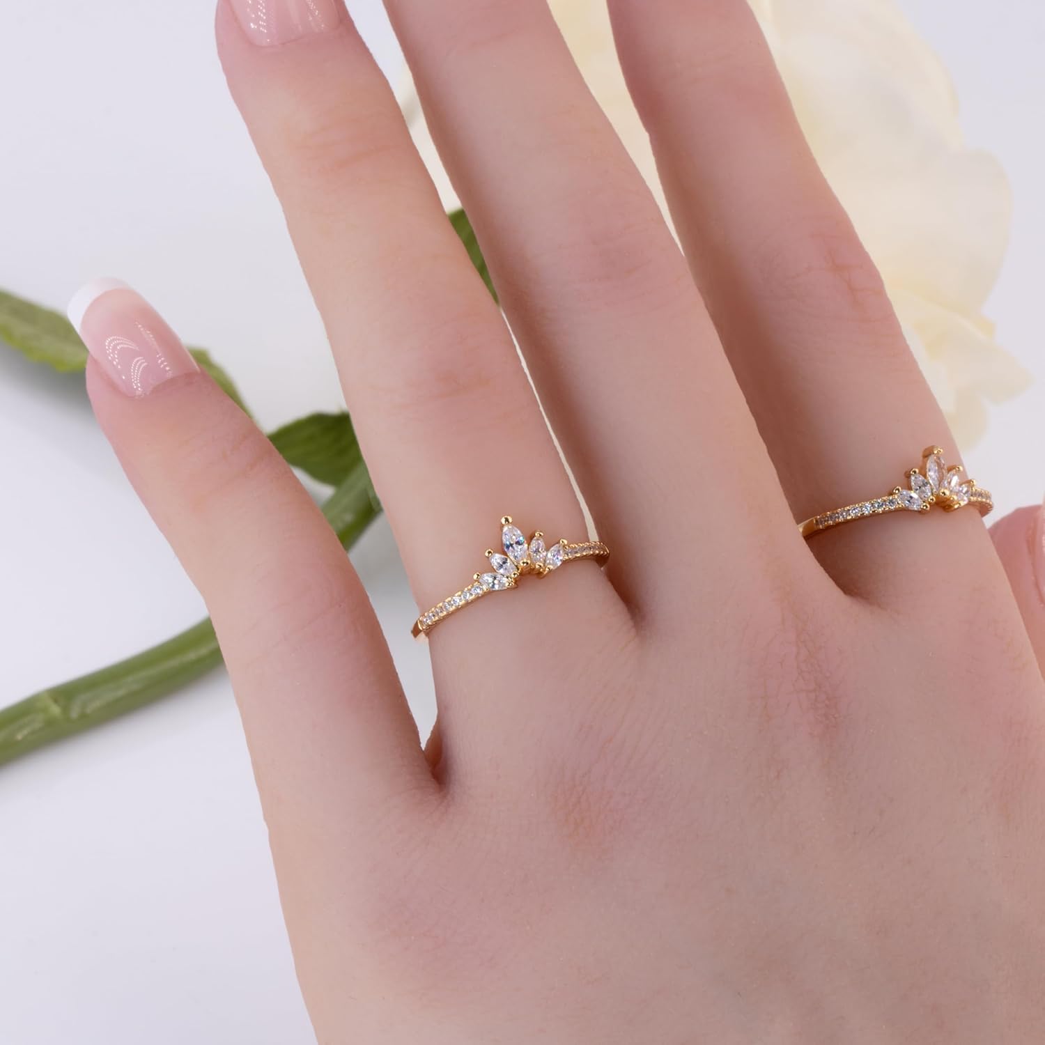 Rapunzel Crown Ring For Women 14K Gold Dainty Diamond Stacking Rings Royal Crystal Promise Ring Engagement Birthday Rings Anniversary Gifts Cubic