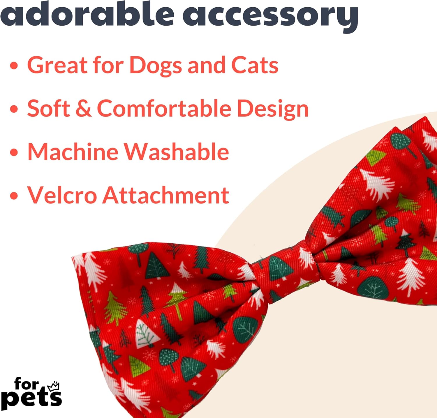 Huxley & Kent Pajarita para mascotas  Árboles de Navidad (grande)  Accesorio de corbata de lazo de gancho y lazo para vacaciones de Navidad