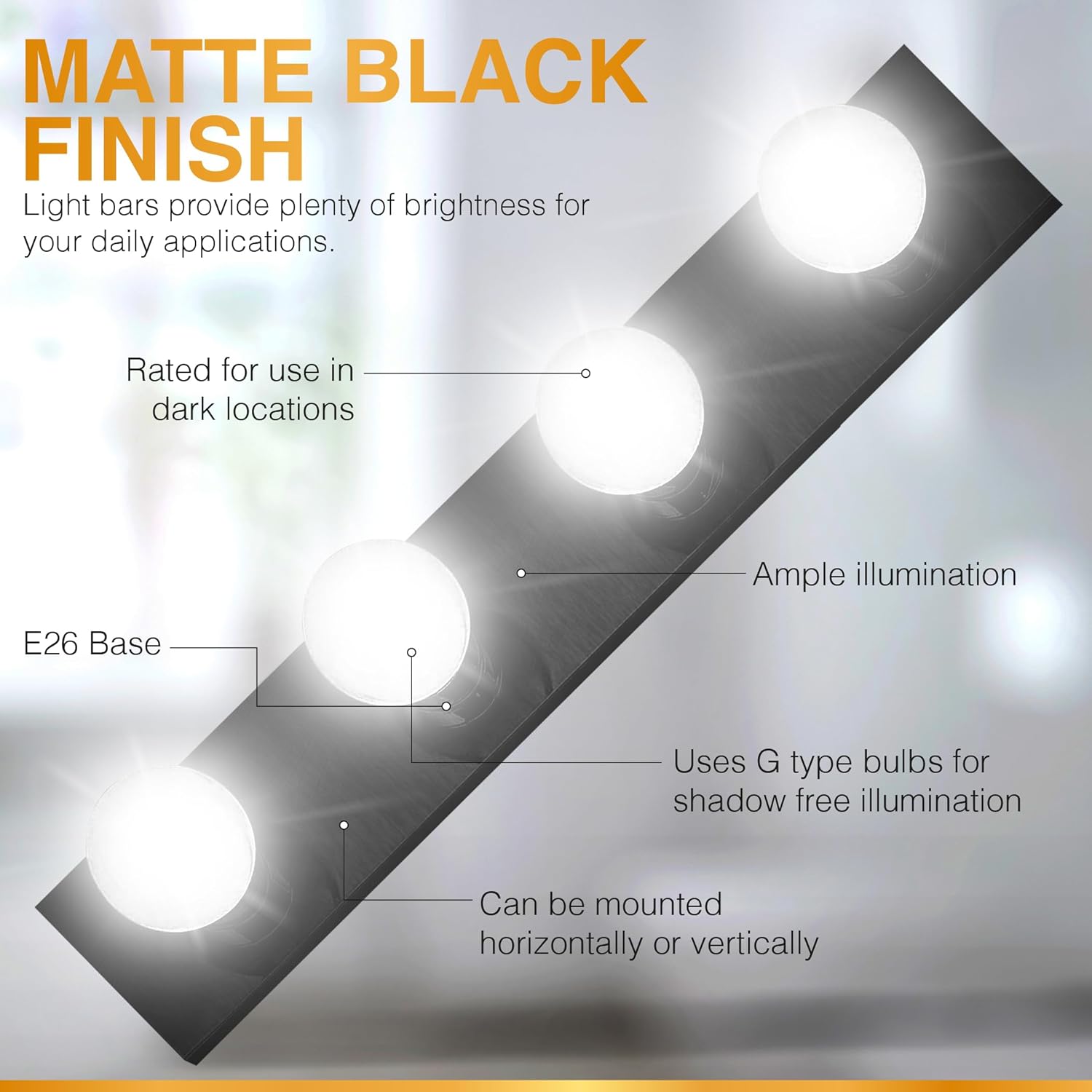 DYSMIO Tira de tocador de cuatro luces, accesorio de espejo estilo Hollywood con placas negras, accesorios de grado de salón para dormitorio, baño,