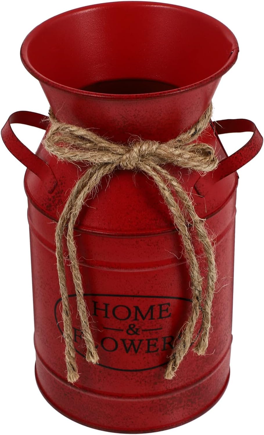 Cubo de flores de hierro con asa, maceta retro con cuerda de yute, jarrón francés vintage rojo con letra de flor para el hogar, contenedor de flores