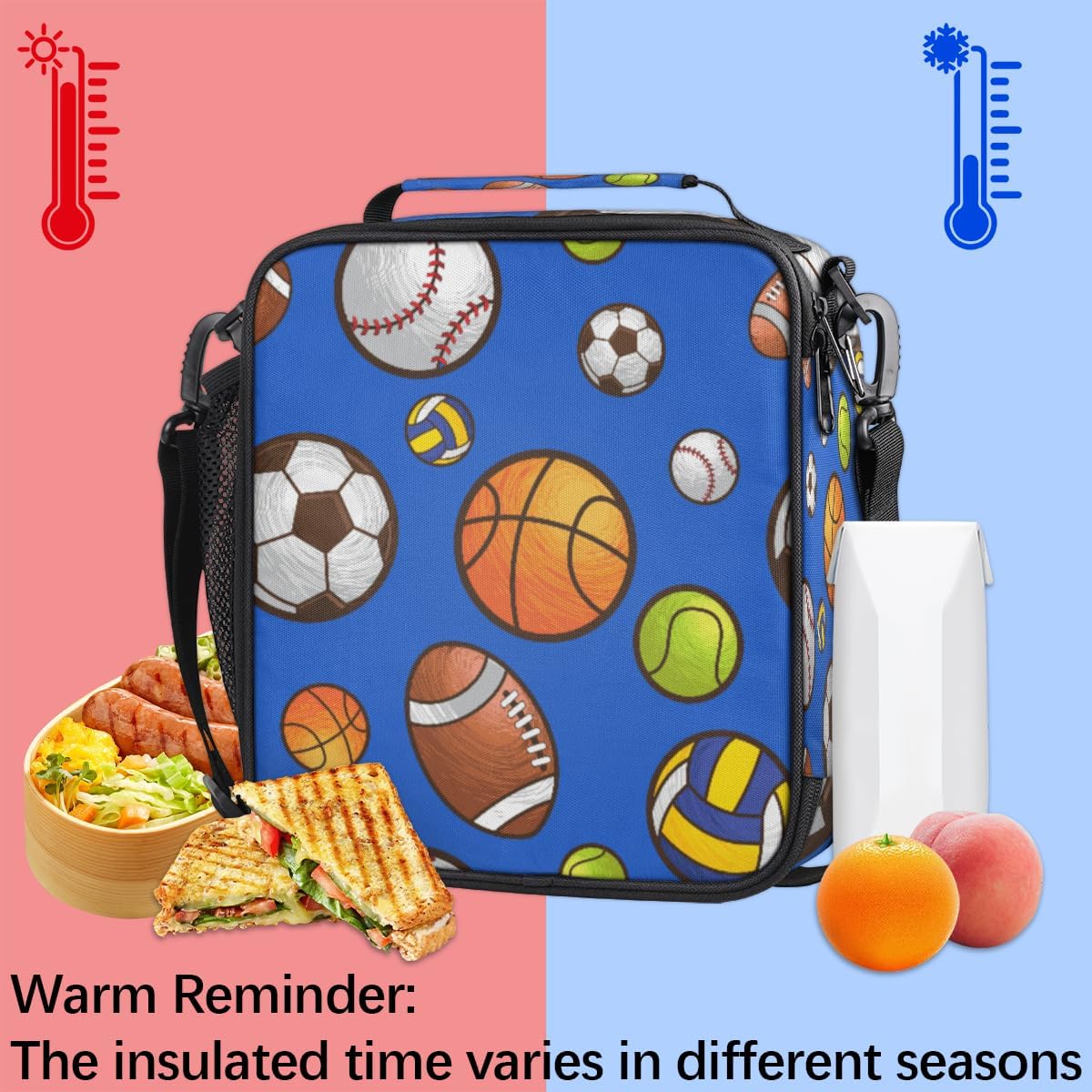 Lonchera de baloncesto y fútbol para niños, bolsa de almuerzo deportiva de béisbol para niñas y niños, lonchera congelable con correa ajustable para