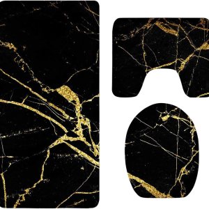 PMUYBHF Juego de 3 alfombras de baño con contorno en forma de U, antideslizante, tapete de baño de espuma viscoelástica + cubierta de tapa de PMUYBHF Juego de 3 alfombras de baño con contorno en forma de U, antideslizante, tapete de baño de espuma viscoelástica + cubierta de tapa de