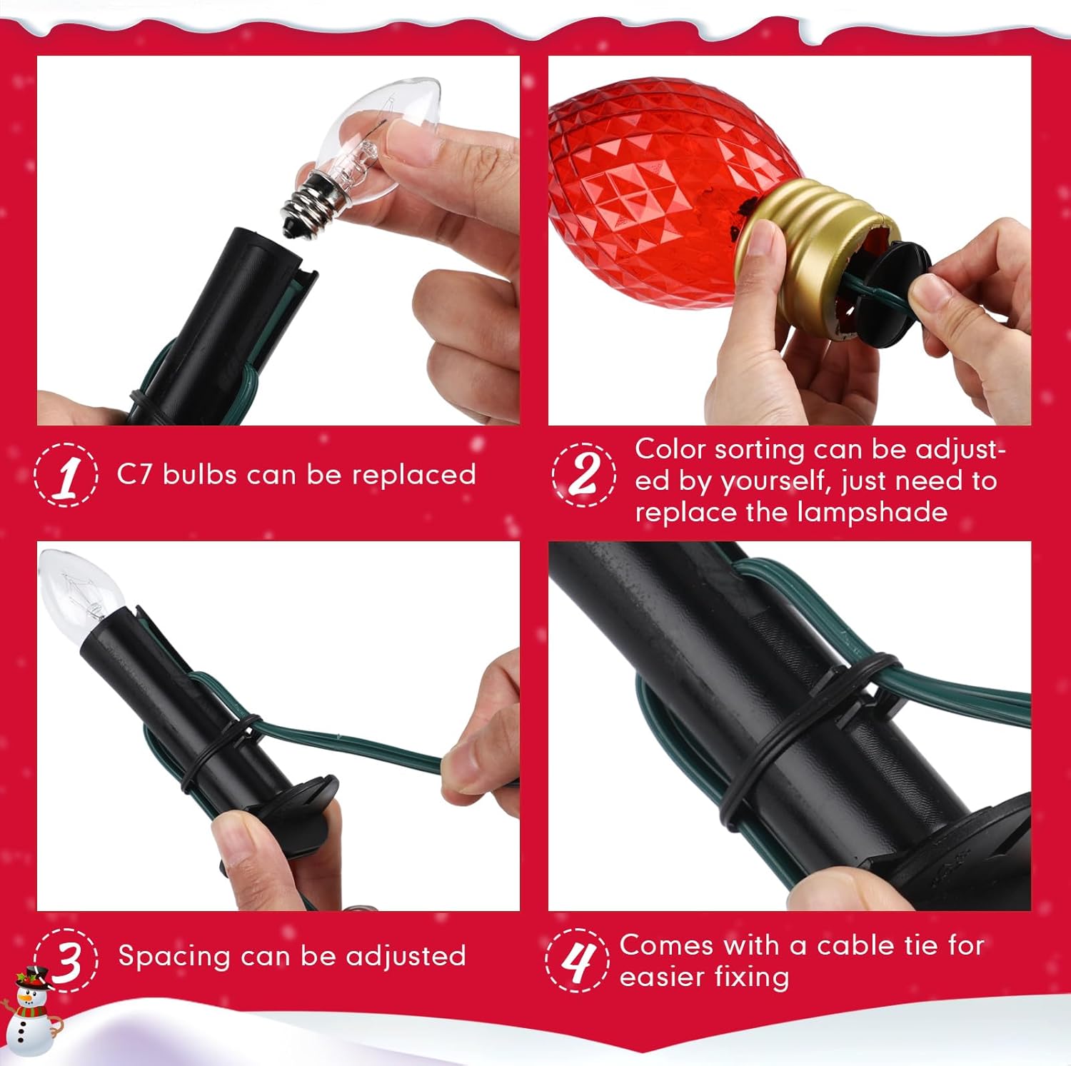 Treela 2 rollos de 20 luces LED de 13.5 pies gigantes de Navidad para exteriores, cadena de luces de Navidad gigantes para colgar de 8 pulgadas
