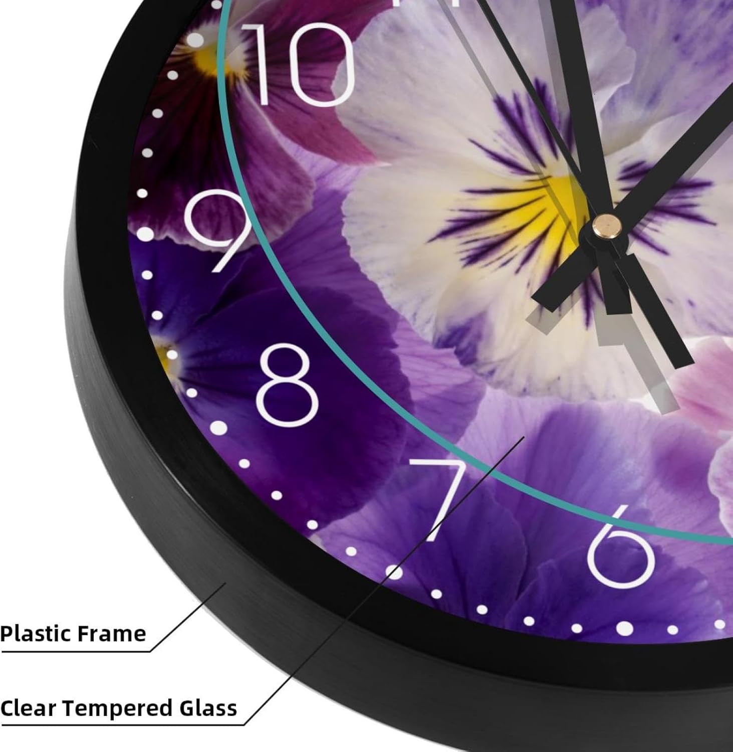 Reloj de pared, diseño de flores moradas, 9.8 pulgadas, silencioso, sin tictac, fácil de leer, moderno, decorativo, para el hogar, la oficina, la