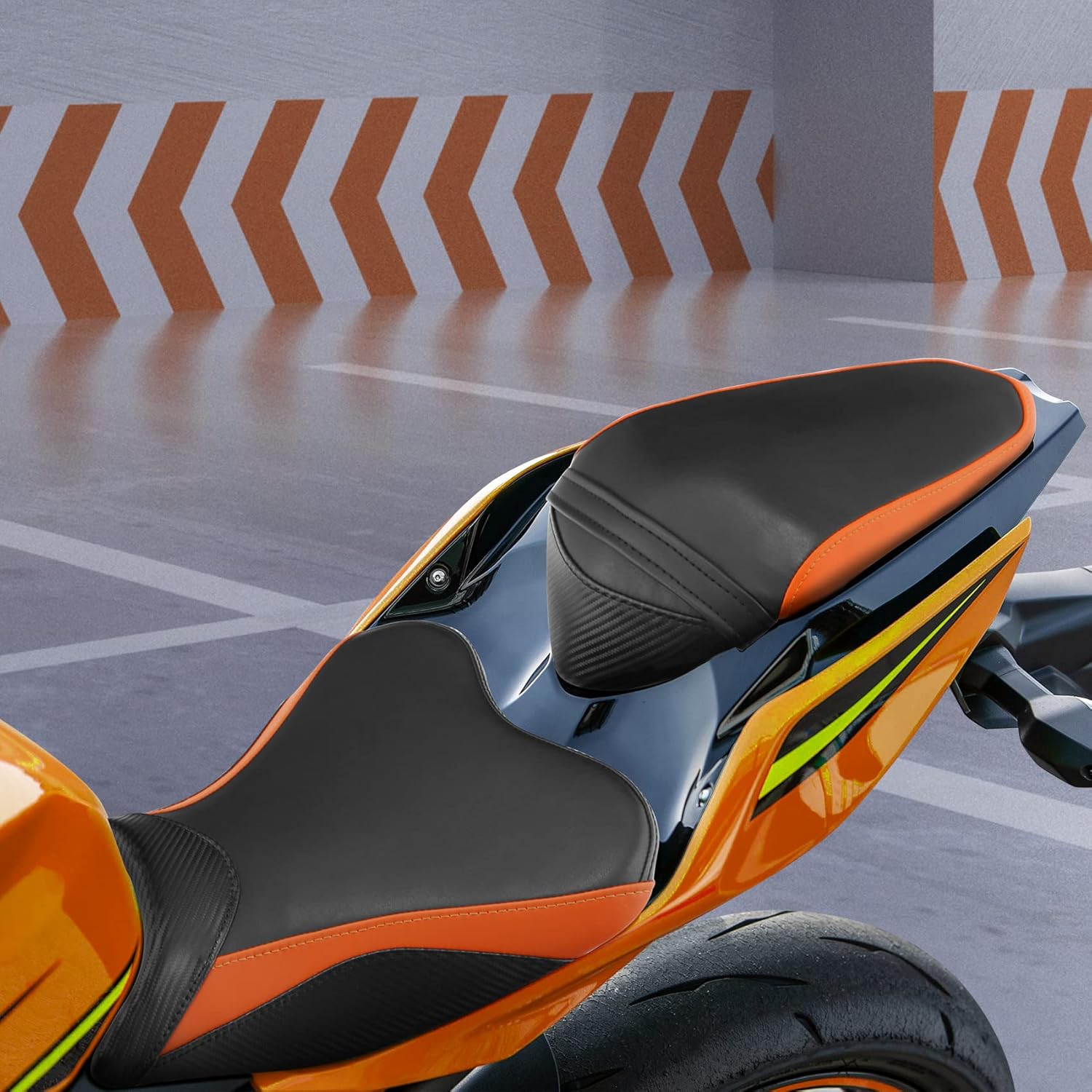 TCT-MOTORPARTS Cojín de asiento de conductor y pasajero Pillion FFit para Kawasaki Ninja 400 2018-2024 Z400 2019-2024 (negro + naranja)