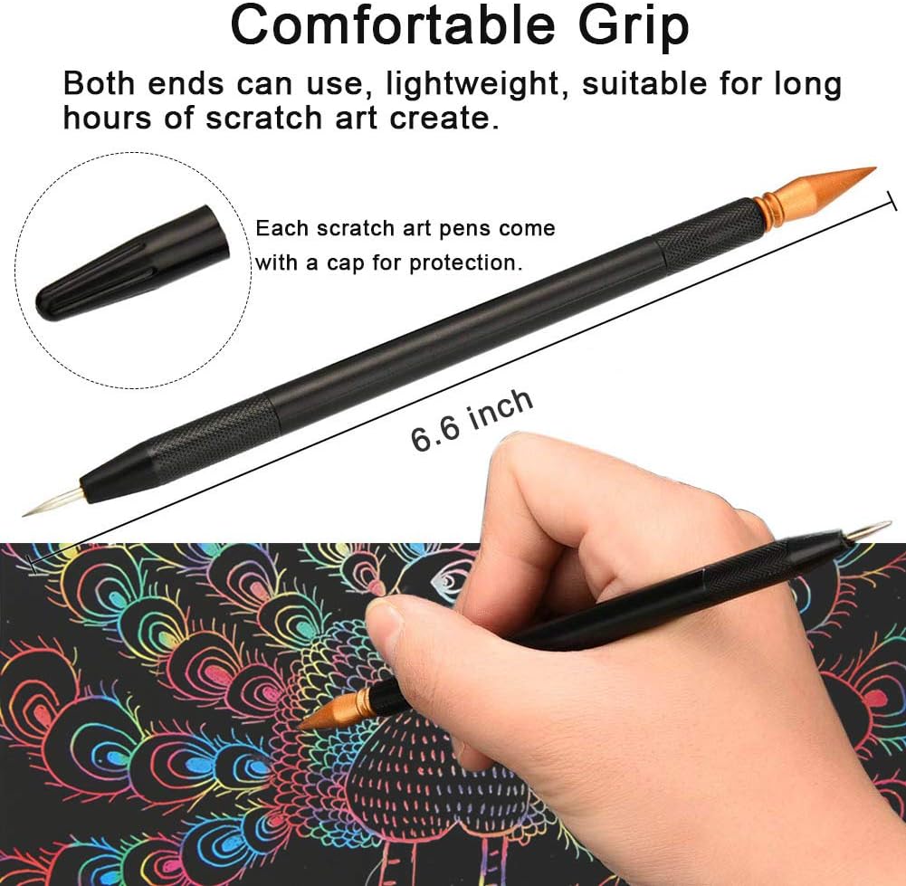 Herramientas para rascar, lápiz de color para rascar, doble punta para colorear para arañazos, juego de arte de papel para adultos y niños, pintura