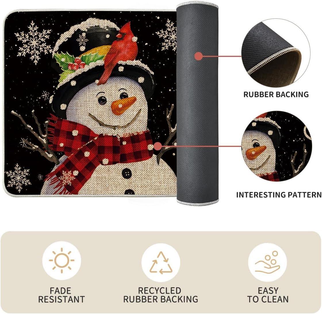 Artoid Mode Juego de 2 tapetes de cocina de Navidad con diseño de muñeco de nieve y copo de nieve negro, decoración del hogar, alfombras de cocina