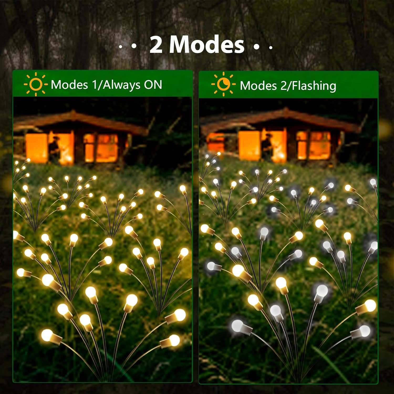 Paquete de 2 luces solares de jardín, nuevas luces solares de luciérnaga mejoradas (oscilación por el viento), luces solares impermeables para