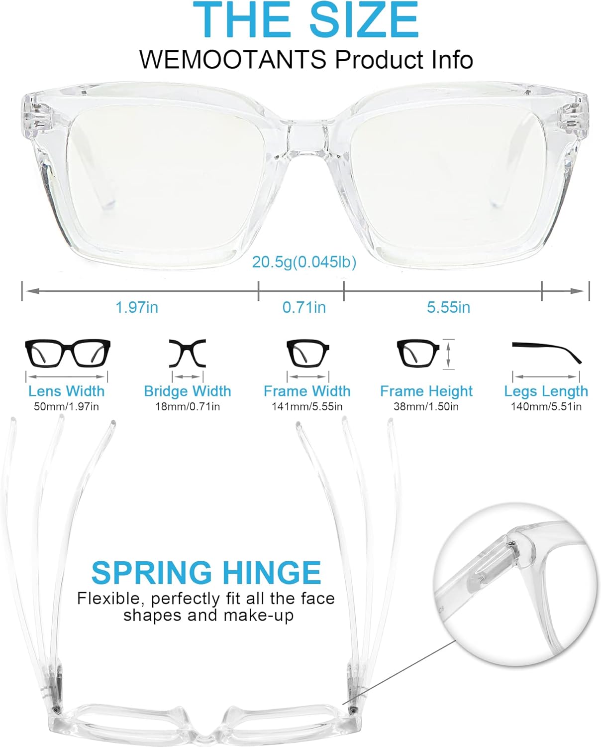 WEMOOTANTS Lentes de lectura con bloqueo de luz azul, para hombres y mujeres, grandes cuadrados, para lectores 1.0, 1.25, 1.5, 1.75, 2.0 a 6.0