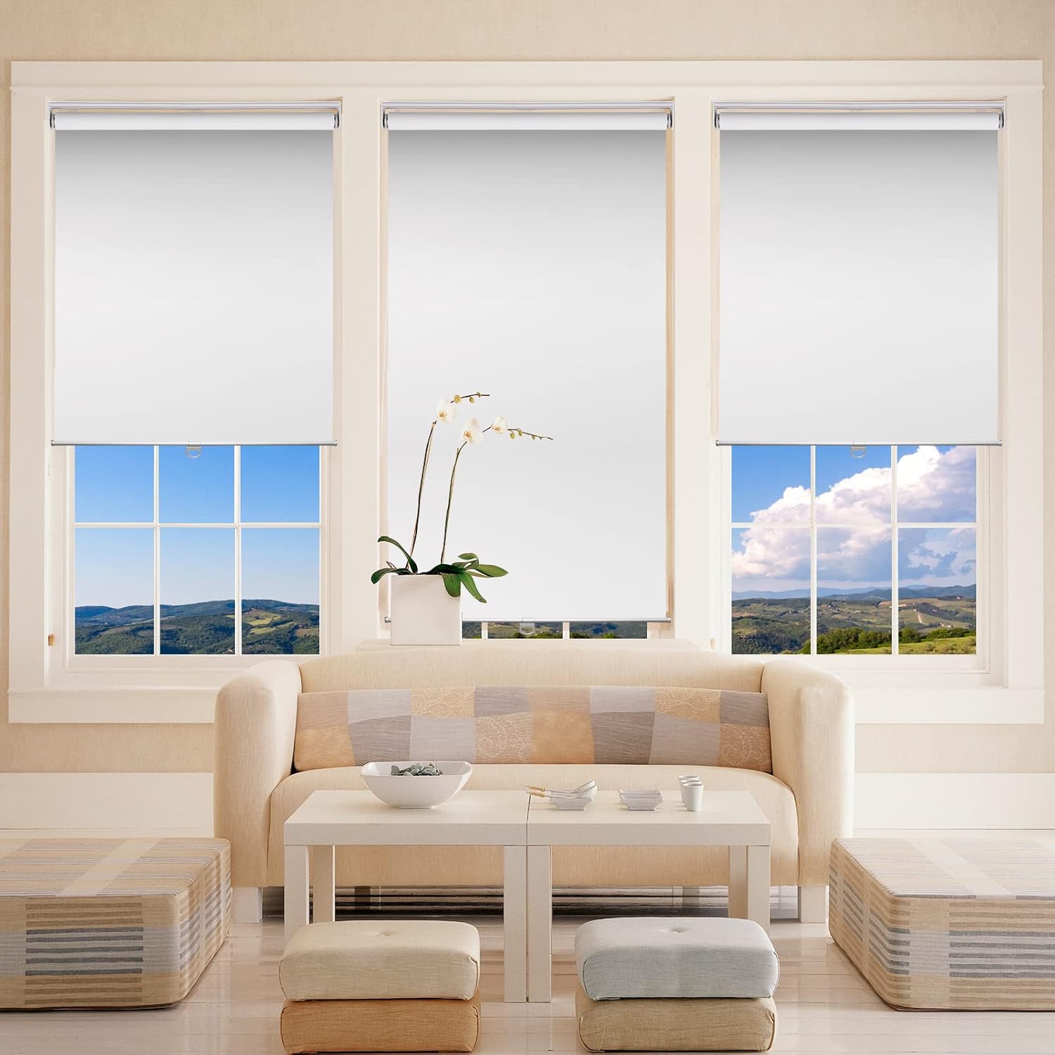 Persianas 100% opacas para ventanas, sin cordón, con aislamiento térmico, tela de protección UV. Persianas enrollables opacas totales para oficina y