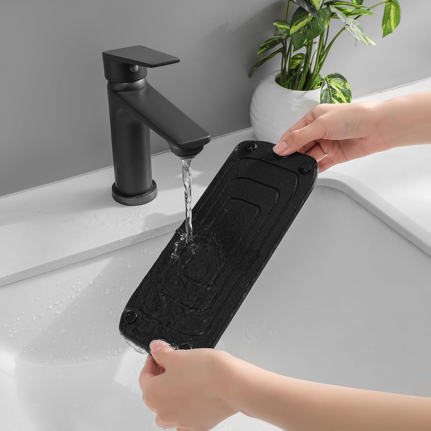 Heagoale Organizador para fregadero de secado instantáneo para esponja de cocina, tapete de secado de piedra de tierra de diatomeas, organizador de