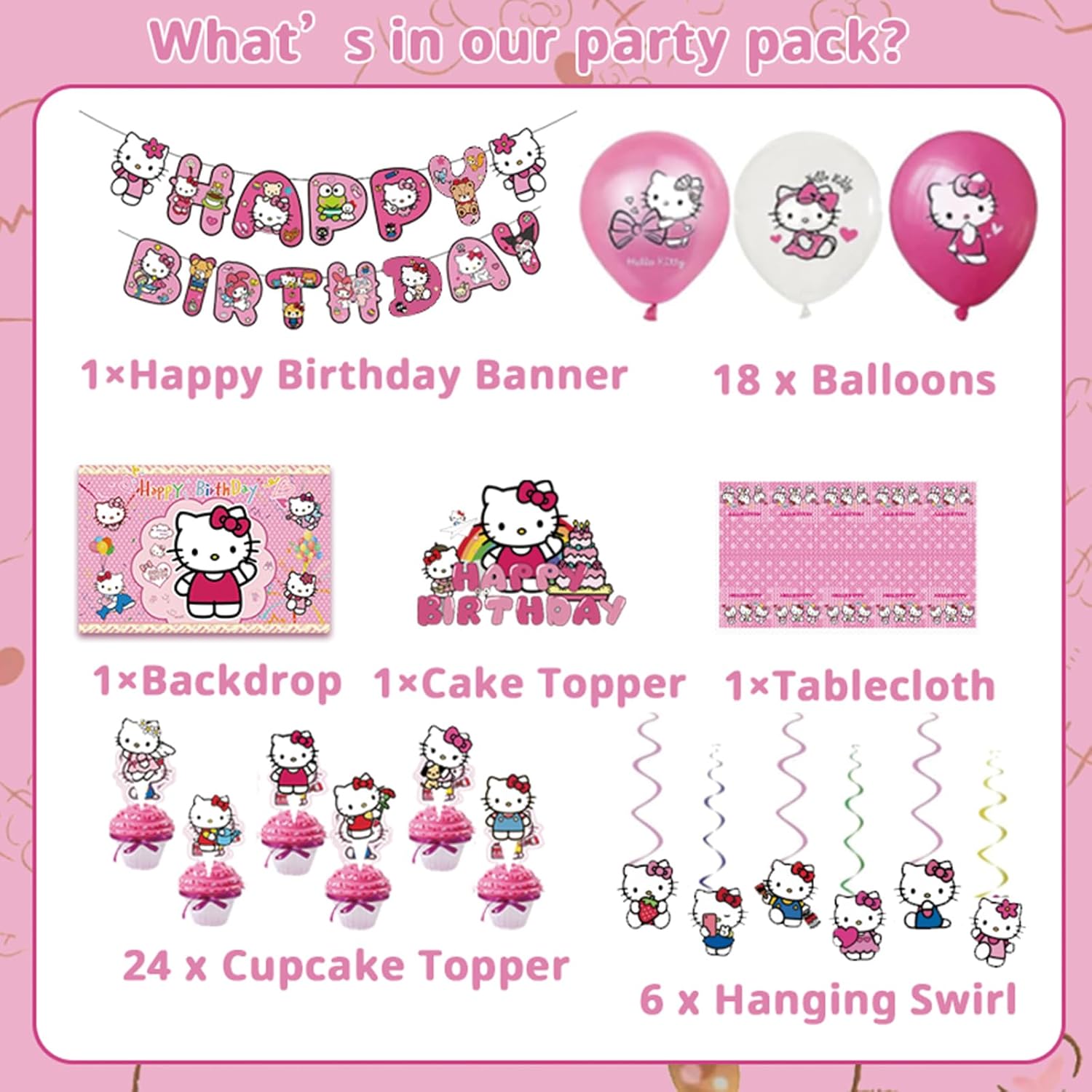 Suministros para fiesta de cumpleaños de gatitos, decoraciones de fiesta de color rosa con texto en inglés Happy Birthday, globos, telón de fondo,