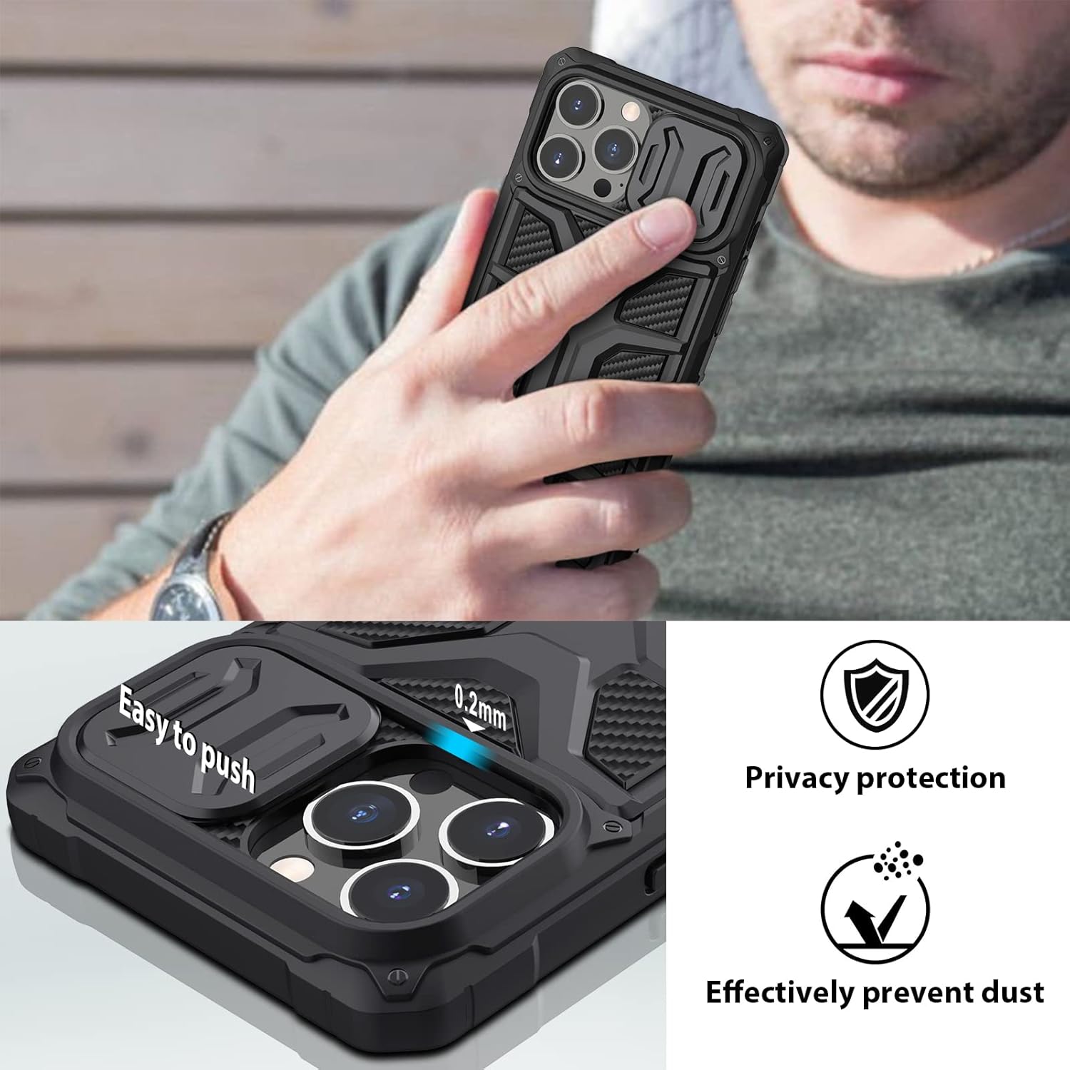 Nillkin – Funda para iPhone 13 Pro Max con funda para cámara, funda de grado militar con protección de lente de cámara deslizante para hombres y
