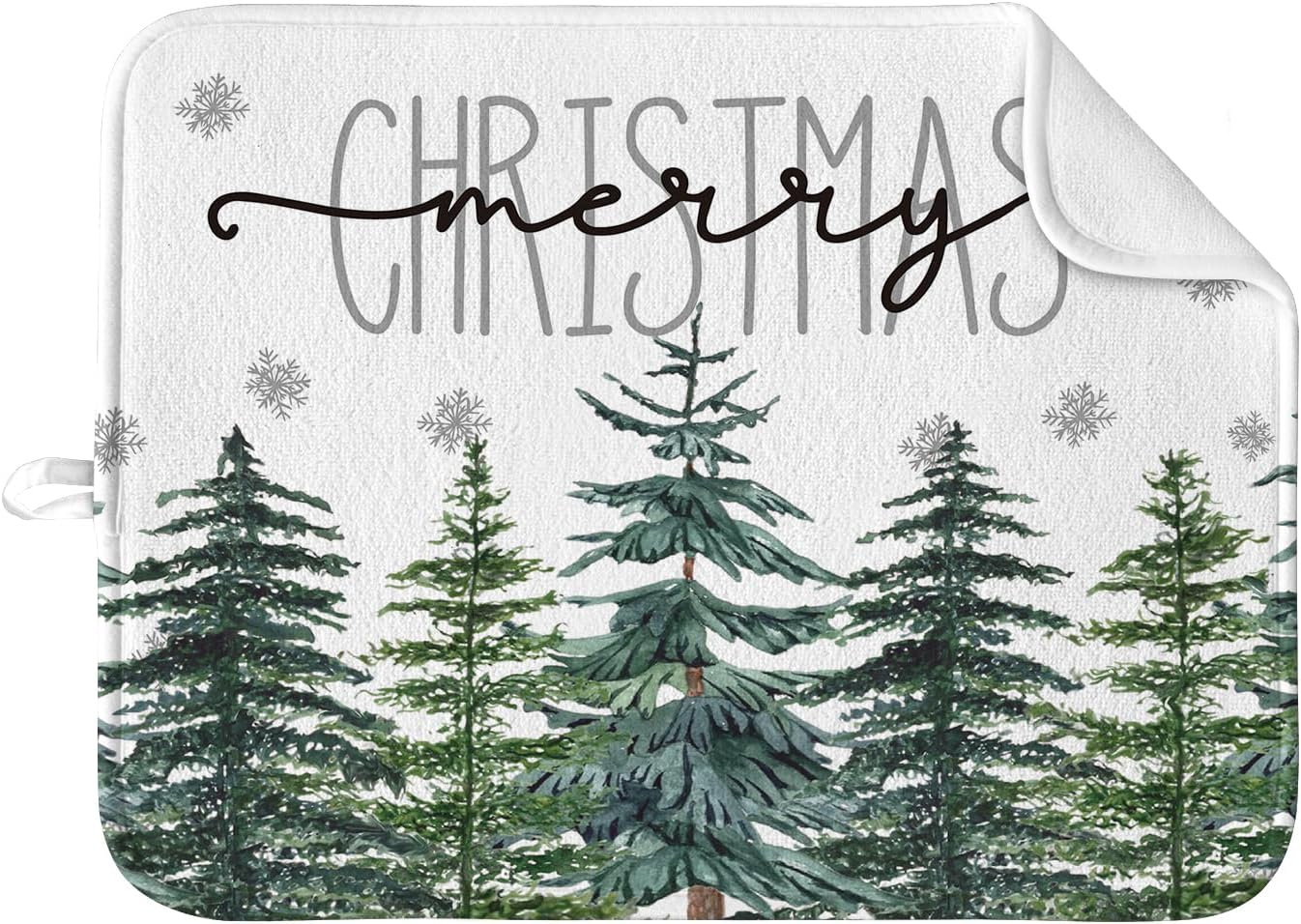 Artoid Mode Tapete de secado de platos con texto en inglés “Trees Merry Christmas” para encimera de cocina, 18 x 24 pulgadas, para invierno, ultra