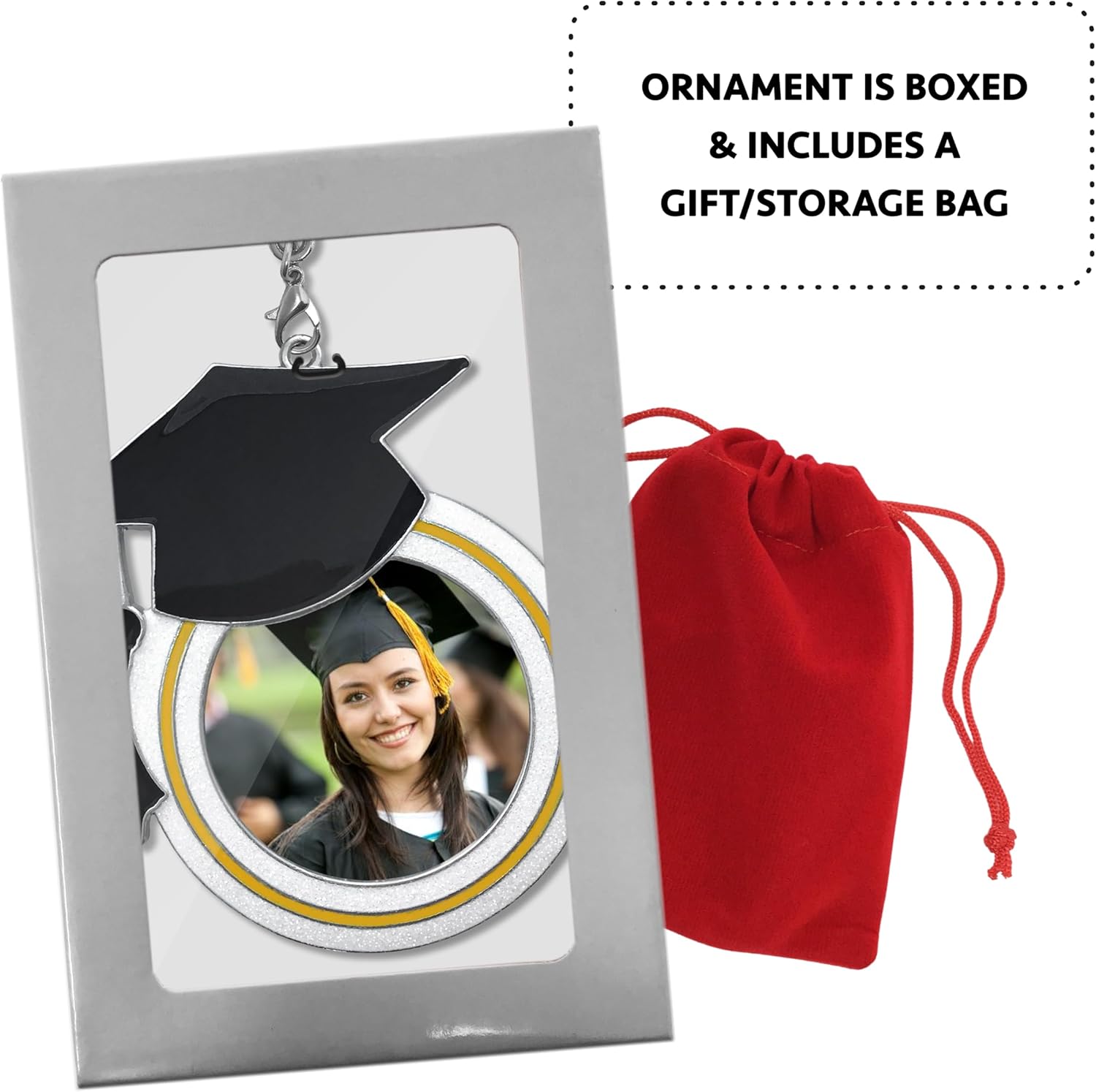 Adorno de fotos de Navidad de graduación para 2024 y 2023  Diseño de sombrero de graduación Felicitaciones para estudiantes de último año bolsas de
