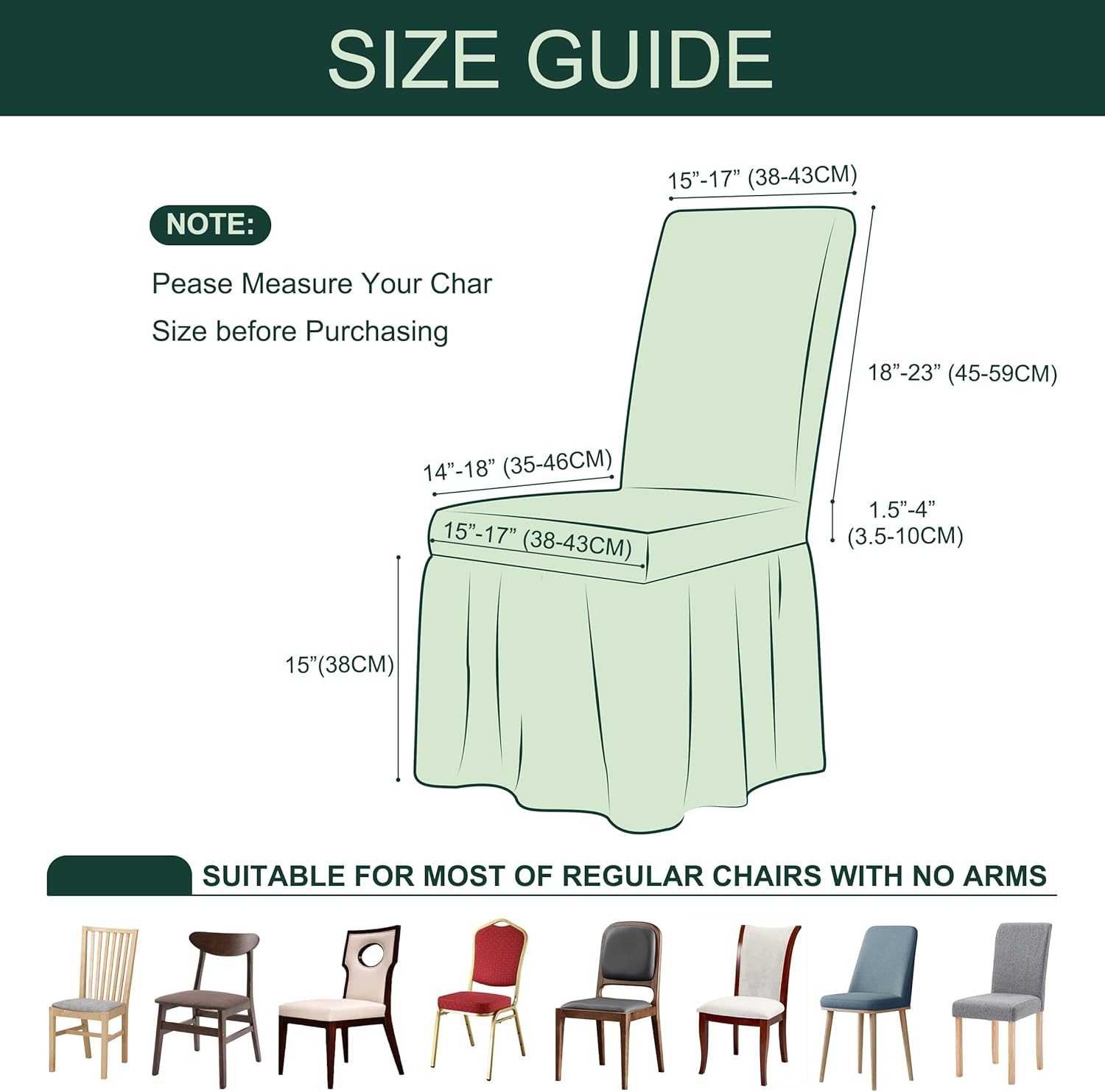 Chun yi – Funda elástica universal para silla de comedor, fácil de ajustar, con falda, extraíble, lavable, anti-suciedad, protector de muebles para