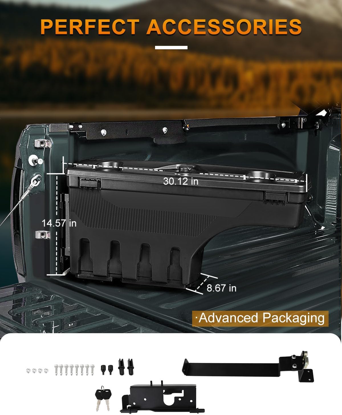 ROADFAR Caja de almacenamiento de repuesto para caja de camioneta del lado derecho del pasajero para Dodge Ram 1500 2019-2021, tapa con cerradura